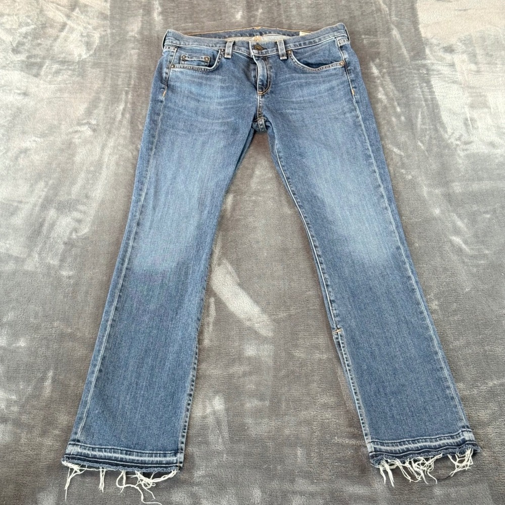 Rag & Bone Paz‎ Mid Rise Straight Leg Raw Hem Jeans Size 28 W1731K510PAZ Blue